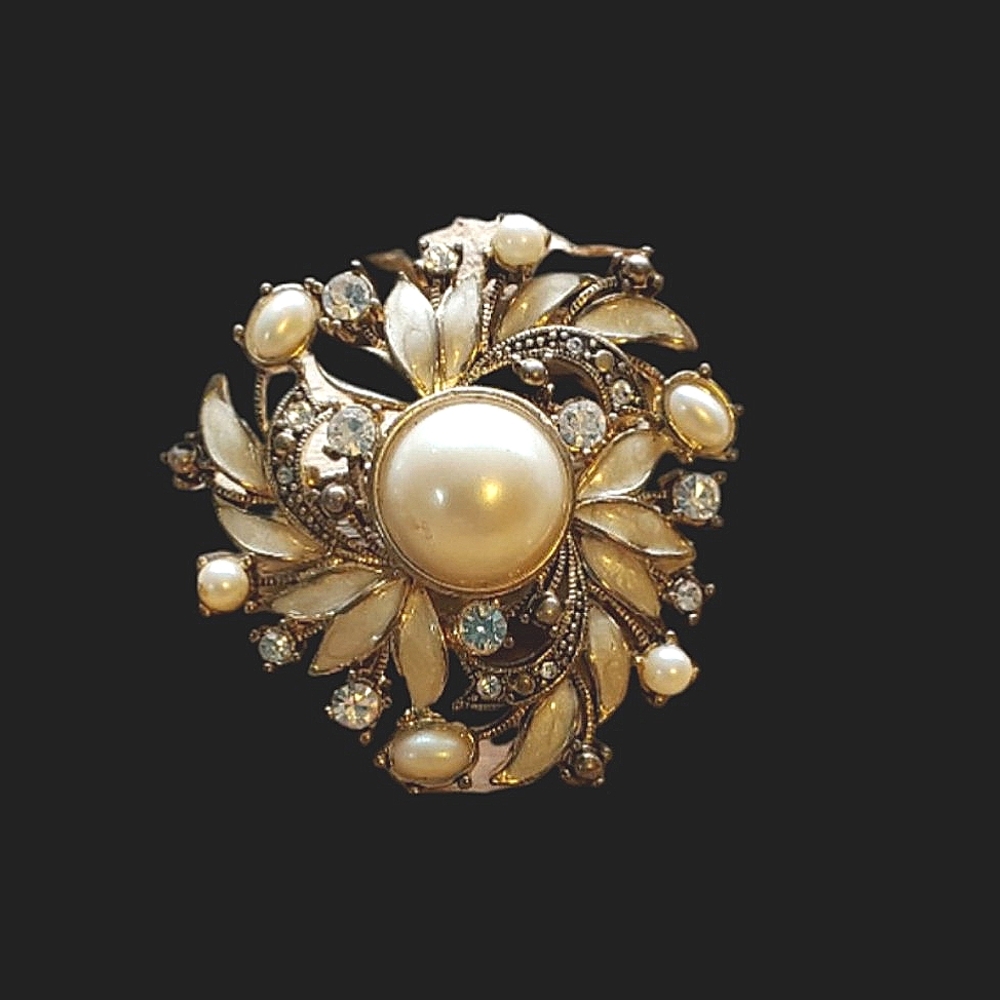 Monet Faux Pearl Cabochon Iridescent Brooch